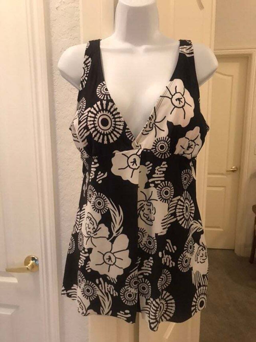 Black and White One piece Swim suit with open tank size 2xl Swimsuit OnePiece